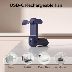NWT JISULIFE Portable Handheld Fan 3 In 1 USB Power Bank Flashlight